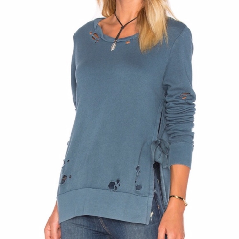 EUC Pam & Gela Distressed Blue Sweatshirt